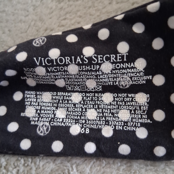 Victoria’s Secret Body by Victoria Black & White Polka Dot Push-Up Bra 36B - Picture 4 of 4